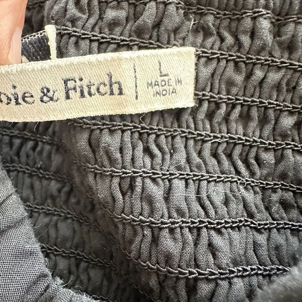Abercrombie & Fitch Black Puff Sleeve Babydoll Top L Cropped Smocked Coquette